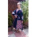 Boho Style Ukrainian Embroidered Maxi Broad Dress Navy with White/Mauve Embroidery